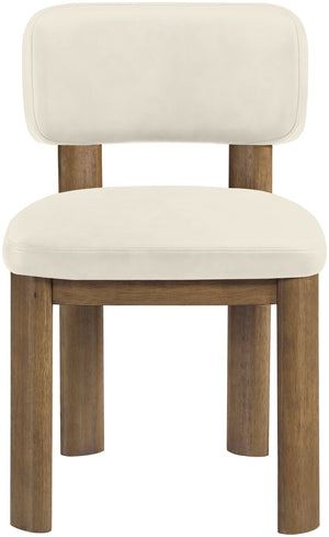 Meridian Furniture Paloma Art Deco Vegan Leather Dining Chair with Cerused Wood Frame for Modern Rooms Cream Style B 88053Cream-C