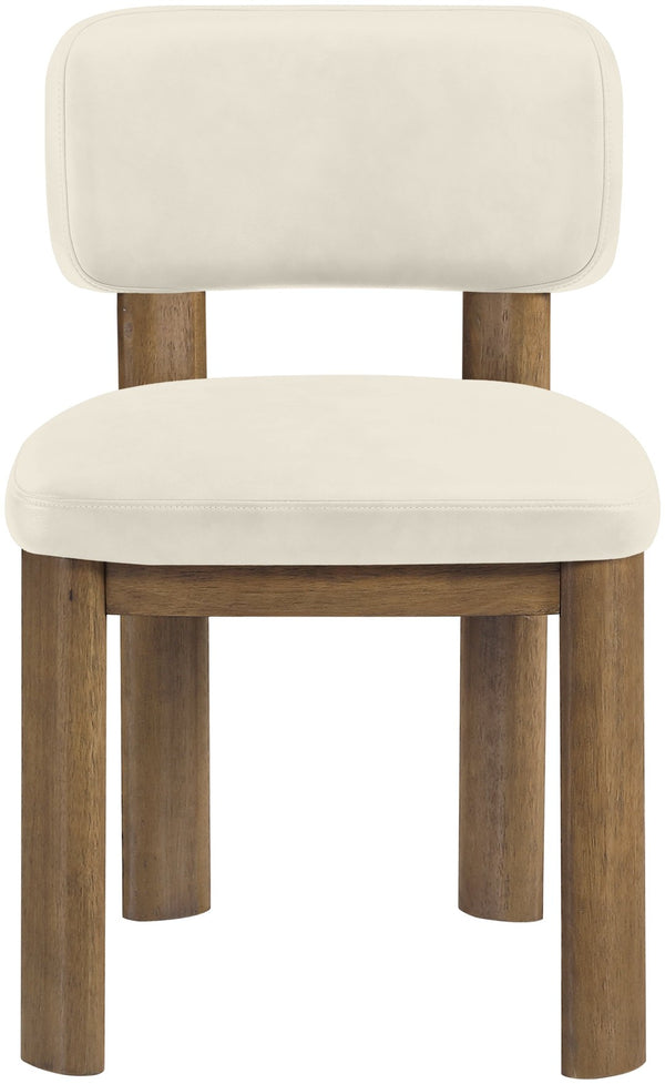 Meridian Furniture Paloma Art Deco Vegan Leather Dining Chair with Cerused Wood Frame for Modern Rooms Cream Style B 88053Cream-C