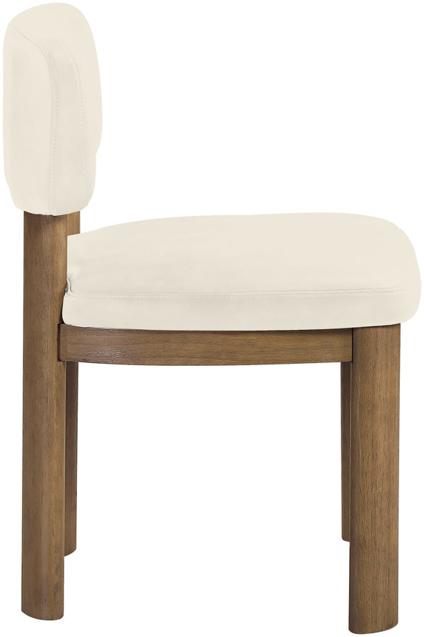Meridian Furniture Paloma Art Deco Vegan Leather Dining Chair with Cerused Wood Frame for Modern Rooms Cream Style B 88053Cream-C