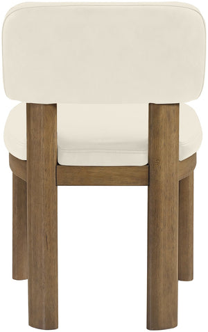 Meridian Furniture Paloma Art Deco Vegan Leather Dining Chair with Cerused Wood Frame for Modern Rooms Cream Style B 88053Cream-C