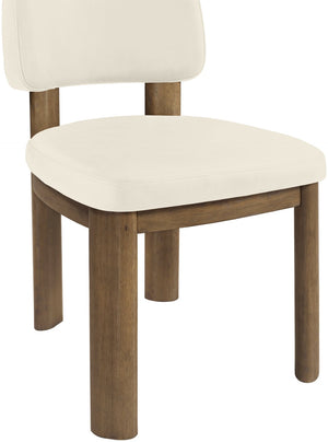 Meridian Furniture Paloma Art Deco Vegan Leather Dining Chair with Cerused Wood Frame for Modern Rooms Cream Style B 88053Cream-C