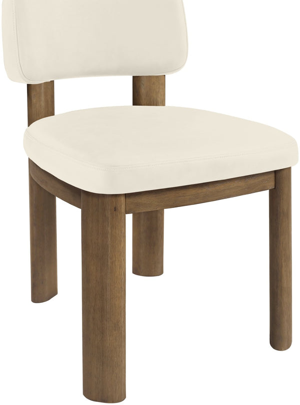 Meridian Furniture Paloma Art Deco Vegan Leather Dining Chair with Cerused Wood Frame for Modern Rooms Cream Style B 88053Cream-C