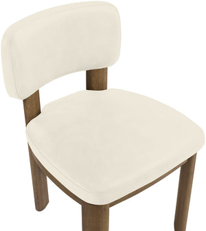 Meridian Furniture Paloma Art Deco Vegan Leather Dining Chair with Cerused Wood Frame for Modern Rooms Cream Style B 88053Cream-C