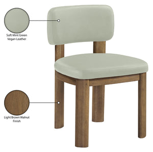Meridian Furniture Paloma Art Deco Vegan Leather Dining Chair with Cerused Wood Frame for Modern Rooms Mint Style B 88053Mint-C