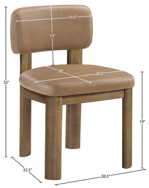 Meridian Furniture Paloma Art Deco Vegan Leather Dining Chair with Cerused Wood Frame for Modern Rooms Tan Style B 88053Tan-C