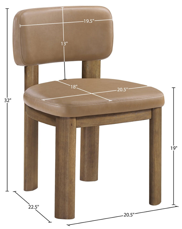 Meridian Furniture Paloma Art Deco Vegan Leather Dining Chair with Cerused Wood Frame for Modern Rooms Tan Style B 88053Tan-C