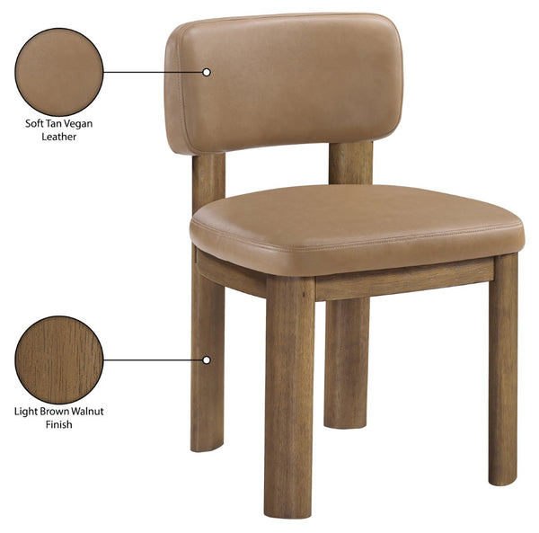Meridian Furniture Paloma Art Deco Vegan Leather Dining Chair with Cerused Wood Frame for Modern Rooms Tan Style B 88053Tan-C