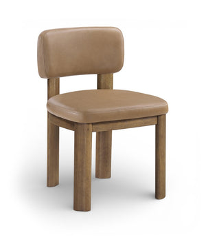 Meridian Furniture Paloma Art Deco Vegan Leather Dining Chair with Cerused Wood Frame for Modern Rooms Tan Style B 88053Tan-C