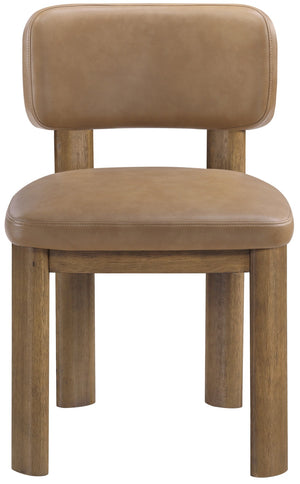 Meridian Furniture Paloma Art Deco Vegan Leather Dining Chair with Cerused Wood Frame for Modern Rooms Tan Style B 88053Tan-C