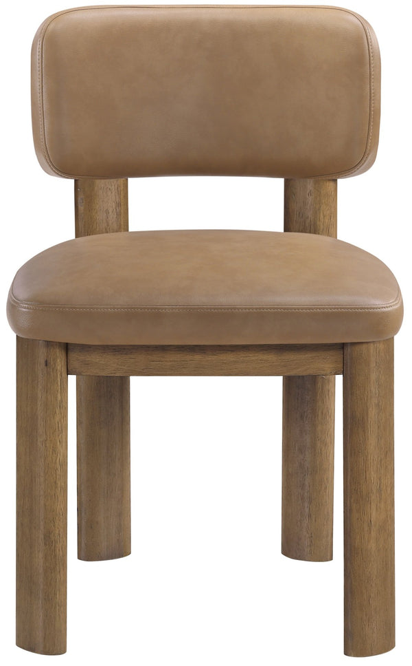 Meridian Furniture Paloma Art Deco Vegan Leather Dining Chair with Cerused Wood Frame for Modern Rooms Tan Style B 88053Tan-C