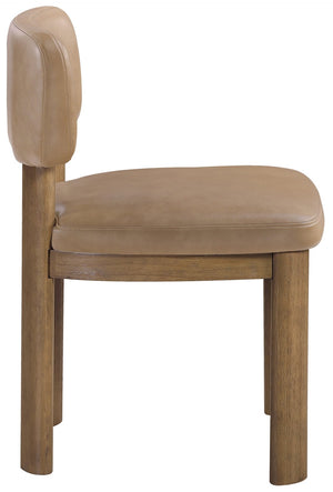 Meridian Furniture Paloma Art Deco Vegan Leather Dining Chair with Cerused Wood Frame for Modern Rooms Tan Style B 88053Tan-C