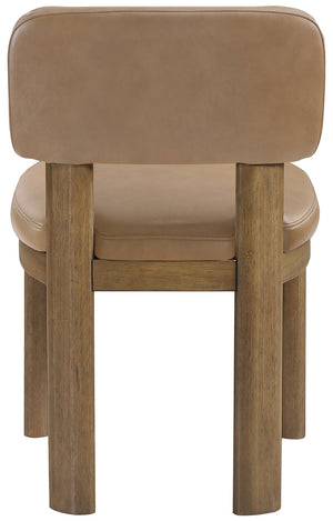 Meridian Furniture Paloma Art Deco Vegan Leather Dining Chair with Cerused Wood Frame for Modern Rooms Tan Style B 88053Tan-C