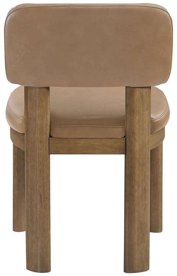 Meridian Furniture Paloma Art Deco Vegan Leather Dining Chair with Cerused Wood Frame for Modern Rooms Tan Style B 88053Tan-C