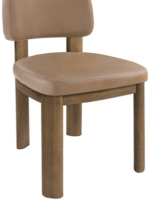 Meridian Furniture Paloma Art Deco Vegan Leather Dining Chair with Cerused Wood Frame for Modern Rooms Tan Style B 88053Tan-C