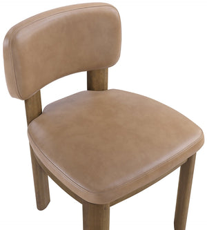 Meridian Furniture Paloma Art Deco Vegan Leather Dining Chair with Cerused Wood Frame for Modern Rooms Tan Style B 88053Tan-C