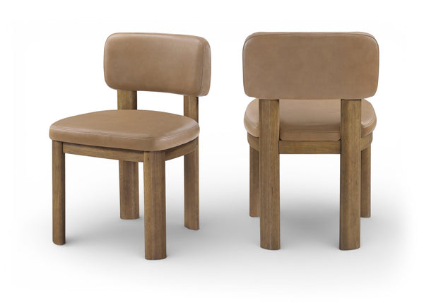 Meridian Furniture Paloma Art Deco Vegan Leather Dining Chair with Cerused Wood Frame for Modern Rooms Tan Style B 88053Tan-C