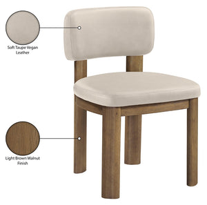 Meridian Furniture Paloma Art Deco Vegan Leather Dining Chair with Cerused Wood Frame for Modern Rooms Taupe Style B 88053Taupe-C