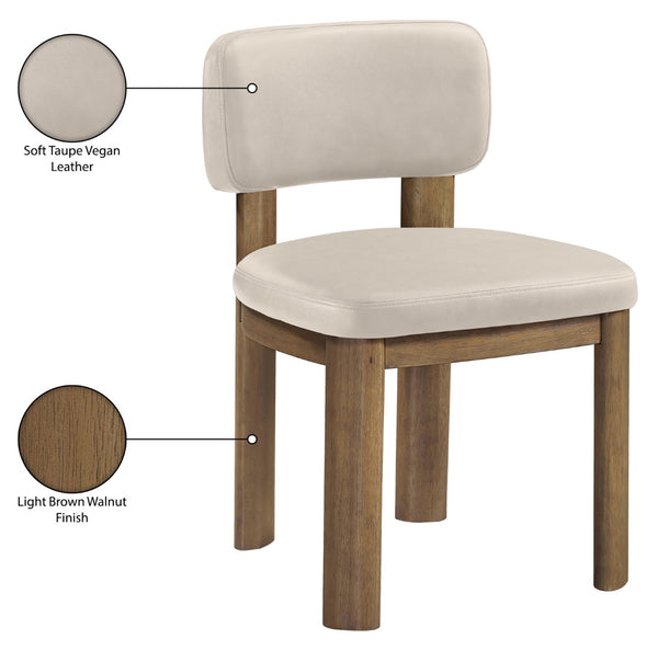 Meridian Furniture Paloma Art Deco Vegan Leather Dining Chair with Cerused Wood Frame for Modern Rooms Taupe Style B 88053Taupe-C