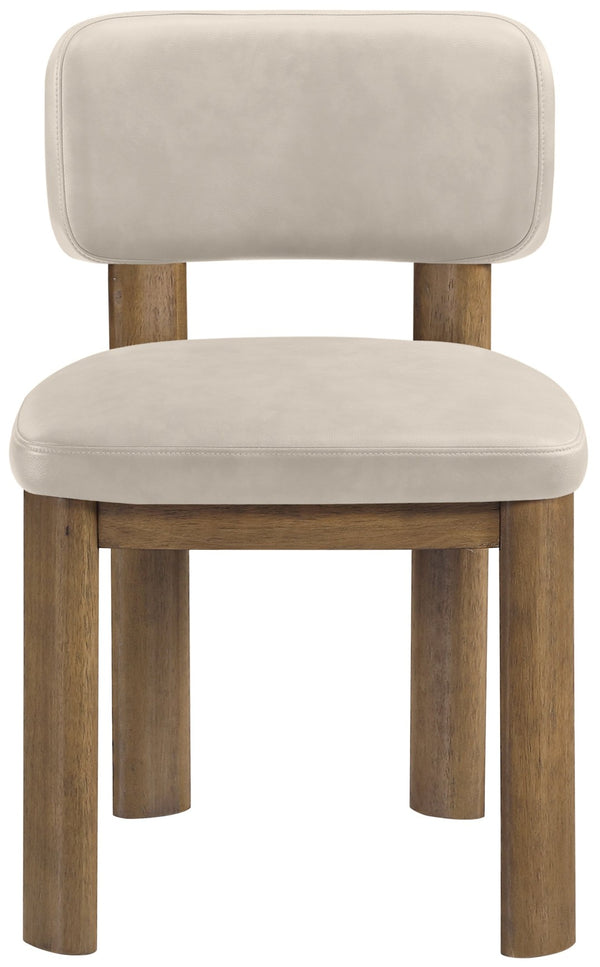 Meridian Furniture Paloma Art Deco Vegan Leather Dining Chair with Cerused Wood Frame for Modern Rooms Taupe Style B 88053Taupe-C