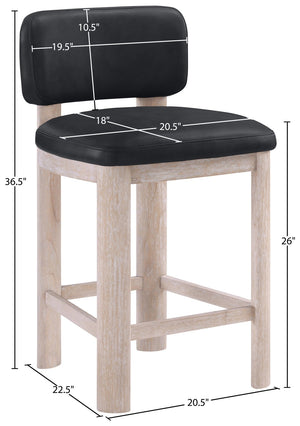 Meridian Furniture Paloma Art Deco Vegan Leather Counter Stool with Sculpted Wood Frame for Kitchen Islands Black Style A 88054Black-C