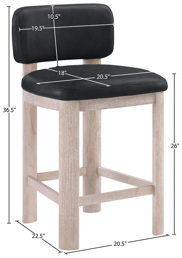 Meridian Furniture Paloma Art Deco Vegan Leather Counter Stool with Sculpted Wood Frame for Kitchen Islands Black Style A 88054Black-C