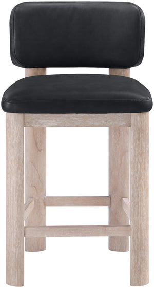 Meridian Furniture Paloma Art Deco Vegan Leather Counter Stool with Sculpted Wood Frame for Kitchen Islands Black Style A 88054Black-C