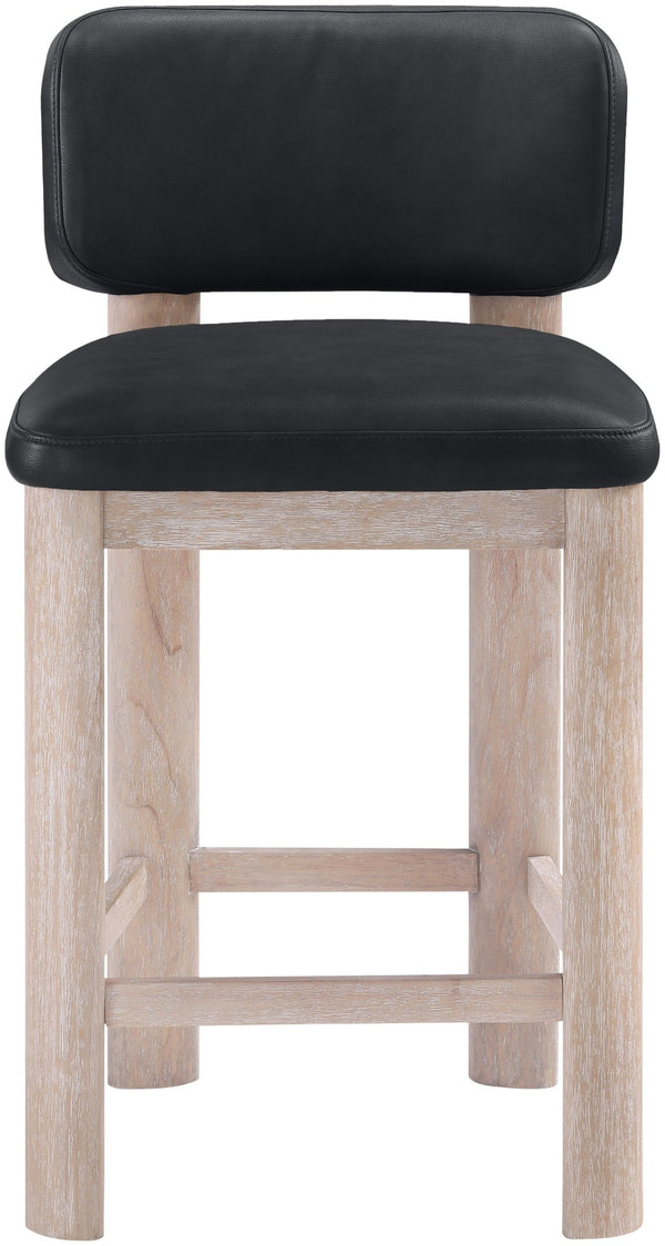 Meridian Furniture Paloma Art Deco Vegan Leather Counter Stool with Sculpted Wood Frame for Kitchen Islands Black Style A 88054Black-C