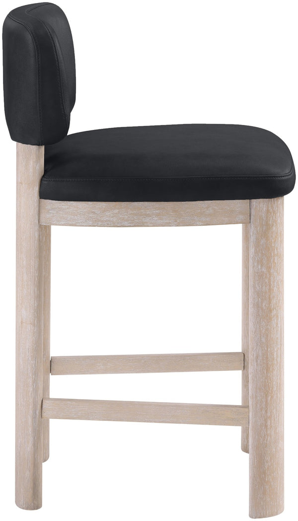 Meridian Furniture Paloma Art Deco Vegan Leather Counter Stool with Sculpted Wood Frame for Kitchen Islands Black Style A 88054Black-C