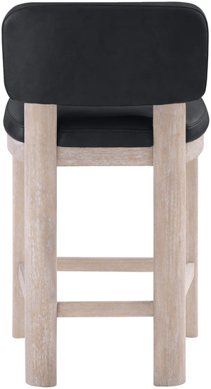 Meridian Furniture Paloma Art Deco Vegan Leather Counter Stool with Sculpted Wood Frame for Kitchen Islands Black Style A 88054Black-C