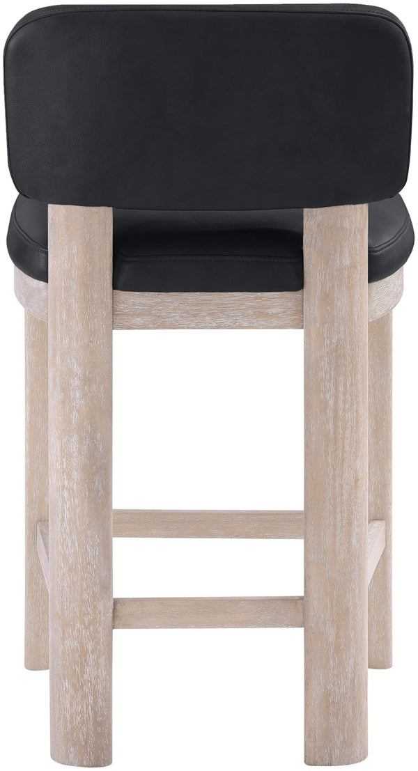 Meridian Furniture Paloma Art Deco Vegan Leather Counter Stool with Sculpted Wood Frame for Kitchen Islands Black Style A 88054Black-C