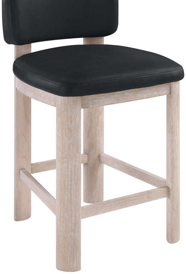 Meridian Furniture Paloma Art Deco Vegan Leather Counter Stool with Sculpted Wood Frame for Kitchen Islands Black Style A 88054Black-C