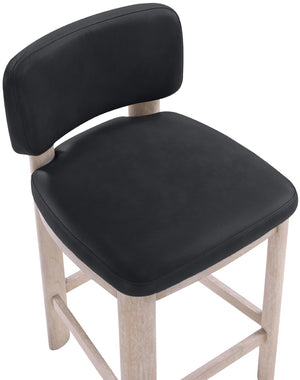 Meridian Furniture Paloma Art Deco Vegan Leather Counter Stool with Sculpted Wood Frame for Kitchen Islands Black Style A 88054Black-C