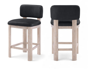 Meridian Furniture Paloma Art Deco Vegan Leather Counter Stool with Sculpted Wood Frame for Kitchen Islands Black Style A 88054Black-C