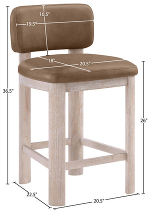 Meridian Furniture Paloma Art Deco Vegan Leather Counter Stool with Sculpted Wood Frame for Kitchen Islands Brown Style A 88054Brown-C