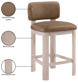 Meridian Furniture Paloma Art Deco Vegan Leather Counter Stool with Sculpted Wood Frame for Kitchen Islands Brown Style A 88054Brown-C
