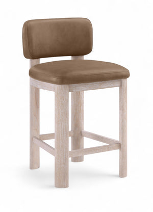 Meridian Furniture Paloma Art Deco Vegan Leather Counter Stool with Sculpted Wood Frame for Kitchen Islands Brown Style A 88054Brown-C
