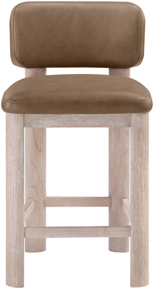 Meridian Furniture Paloma Art Deco Vegan Leather Counter Stool with Sculpted Wood Frame for Kitchen Islands Brown Style A 88054Brown-C