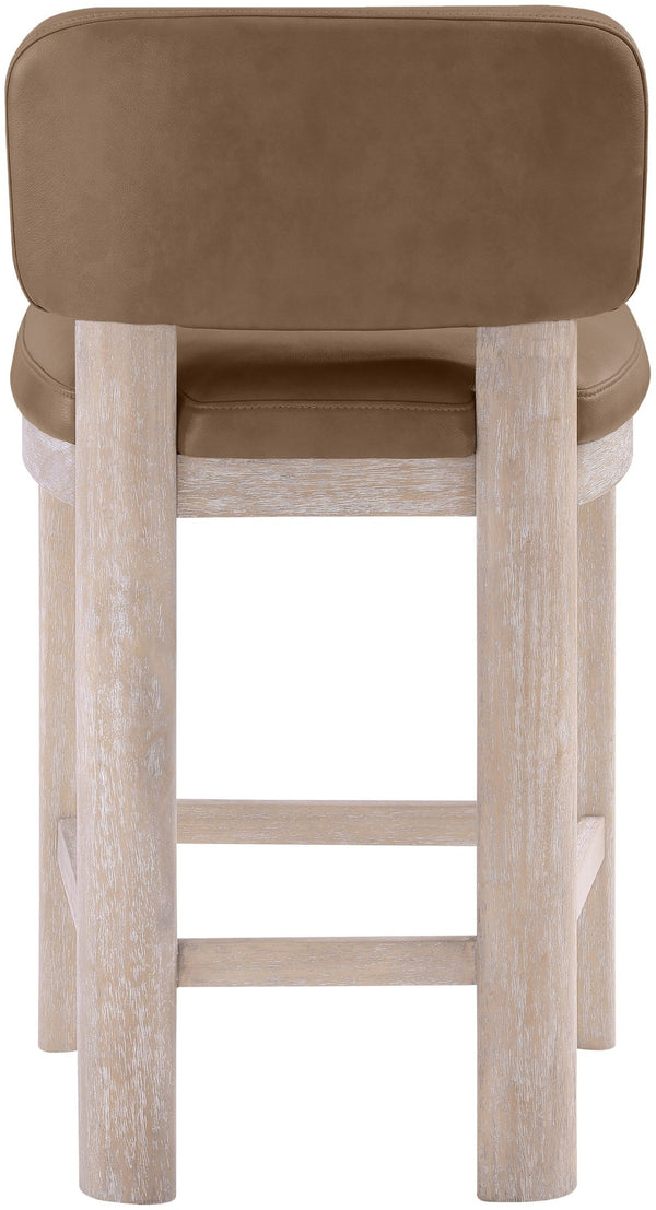 Meridian Furniture Paloma Art Deco Vegan Leather Counter Stool with Sculpted Wood Frame for Kitchen Islands Brown Style A 88054Brown-C
