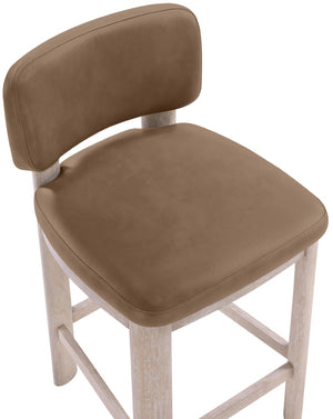 Meridian Furniture Paloma Art Deco Vegan Leather Counter Stool with Sculpted Wood Frame for Kitchen Islands Brown Style A 88054Brown-C