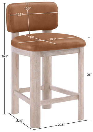 Meridian Furniture Paloma Art Deco Vegan Leather Counter Stool with Sculpted Wood Frame for Kitchen Islands Cognac Style A 88054Cognac-C