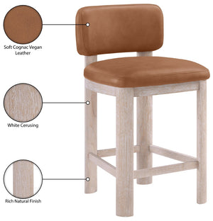 Meridian Furniture Paloma Art Deco Vegan Leather Counter Stool with Sculpted Wood Frame for Kitchen Islands Cognac Style A 88054Cognac-C