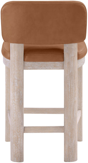 Meridian Furniture Paloma Art Deco Vegan Leather Counter Stool with Sculpted Wood Frame for Kitchen Islands Cognac Style A 88054Cognac-C
