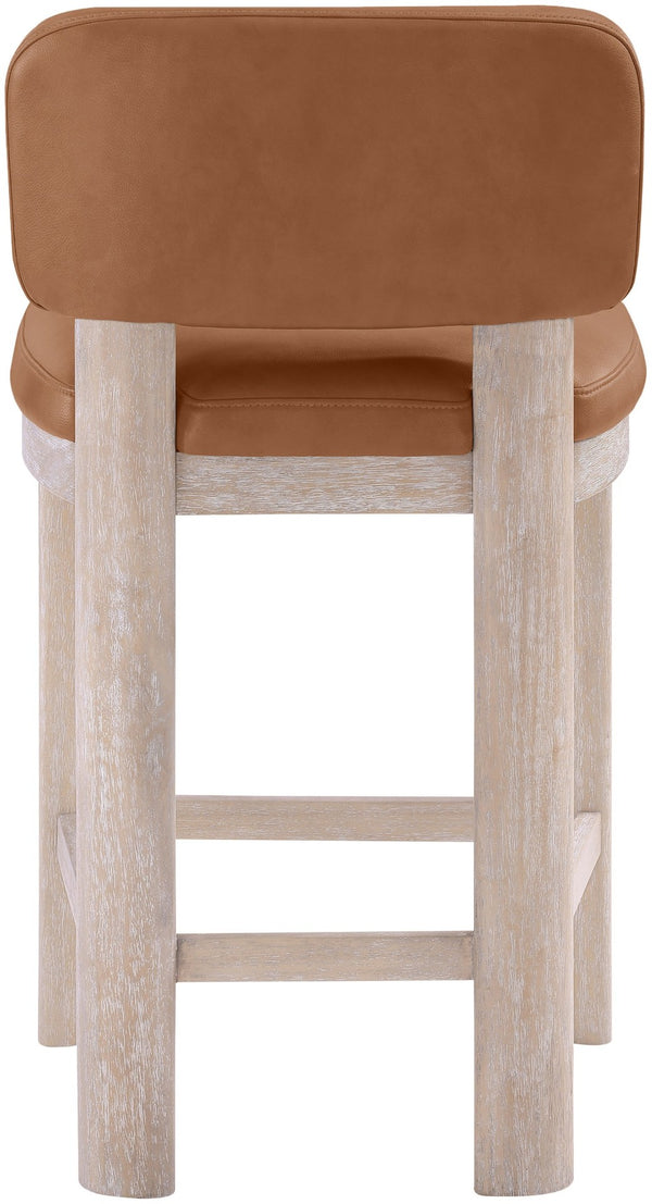 Meridian Furniture Paloma Art Deco Vegan Leather Counter Stool with Sculpted Wood Frame for Kitchen Islands Cognac Style A 88054Cognac-C