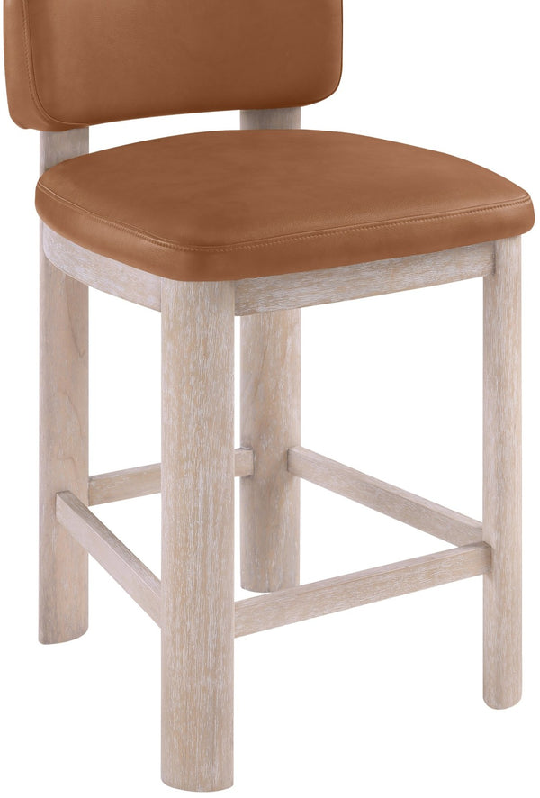 Meridian Furniture Paloma Art Deco Vegan Leather Counter Stool with Sculpted Wood Frame for Kitchen Islands Cognac Style A 88054Cognac-C