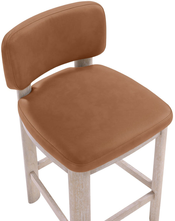 Meridian Furniture Paloma Art Deco Vegan Leather Counter Stool with Sculpted Wood Frame for Kitchen Islands Cognac Style A 88054Cognac-C