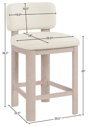 Meridian Furniture Paloma Art Deco Vegan Leather Counter Stool with Sculpted Wood Frame for Kitchen Islands Cream Style A 88054Cream-C