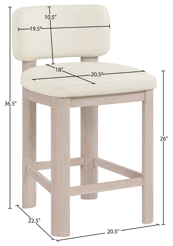 Meridian Furniture Paloma Art Deco Vegan Leather Counter Stool with Sculpted Wood Frame for Kitchen Islands Cream Style A 88054Cream-C