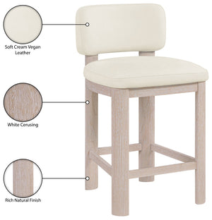 Meridian Furniture Paloma Art Deco Vegan Leather Counter Stool with Sculpted Wood Frame for Kitchen Islands Cream Style A 88054Cream-C