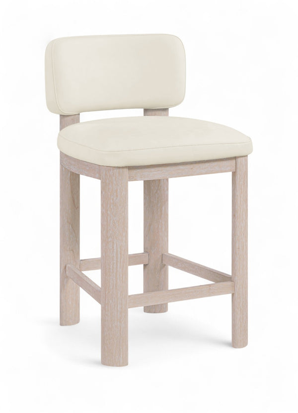 Meridian Furniture Paloma Art Deco Vegan Leather Counter Stool with Sculpted Wood Frame for Kitchen Islands Cream Style A 88054Cream-C