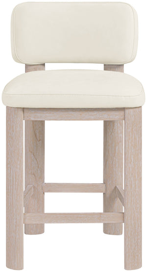 Meridian Furniture Paloma Art Deco Vegan Leather Counter Stool with Sculpted Wood Frame for Kitchen Islands Cream Style A 88054Cream-C